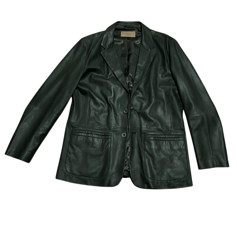 Comstock & Co Leather Blazer Mens 46 Black Excellent Two Button Patch Pocket
